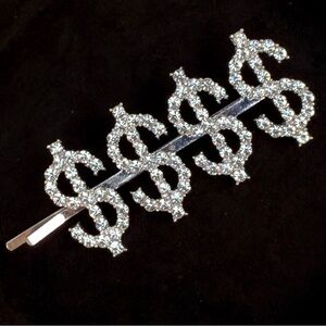 So fun, $$$$ Silvertone clear bling hair barrette